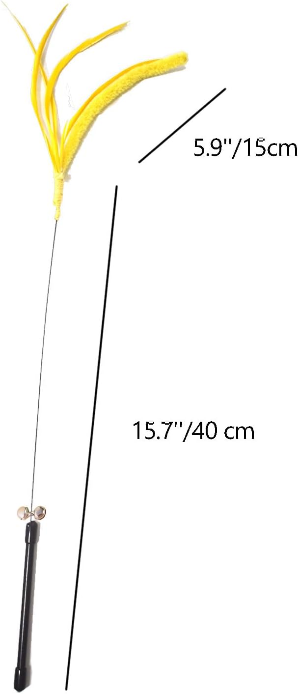 IUHKBH Cat Wands, 2 PCS Steel Wire Cat Feather Toys Long Pole Cat Teaser Wand with Bell Interactive Cat Toy for Cats and Kitties