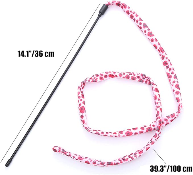 IUHKBH Cat Wand Toys, 3 PCS Flexible Cat String Wand Leopard Ribbon Cat Teaser Wand Cat Wands for Cat Training Exerciser