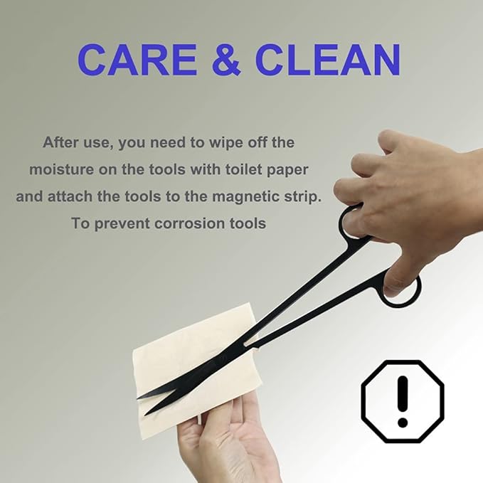 4Pcs Aquascaping Tools Kit, Long Stainless Steel Aquarium Plant Tools with Black Anti-rust Coating, Aquarium Tweezers, Scissors, and Scrapers for Aquascaping Cleaning(Magnetic Tool Holder)