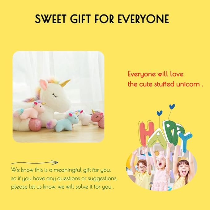 5 Pieces Unicorn Toys Stuffed Animals for Girls, 1 Mommy Unicorn with 4 Babies, Soft Plush Unicorn Toys Gifts for Girls 3 4 5 6 7 8 9 Years, Kids, Children, Christmas, Birthday, Valentine's