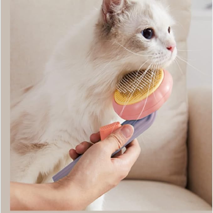 iZiv Cat Brush with Release Button, Pet Grooming Brushes for Indoor Cats Shedding, Purple Self Cleaning Hairbrush for Long or Short Haired Cats, Kitten Cats Dogs Rabbits Massage Removes Loose Fur