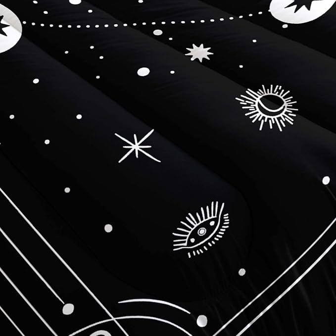 AILONEN Sun and Moon Comforter Set for Teens Boys Kids Girls, Galaxy Astrology Bedding Set Full Size,Bohemian Sun Moon Quilted Duvet,Galaxy Quilt,1 Comforter 2 Pillowcases 3 Piece