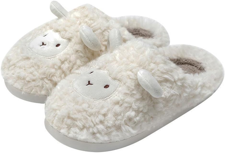 JadeRich Women's Cute Animal Slippers Winter Warm Fuzzy Plush House Slipper Cartoon Sheep Indoor Shoes