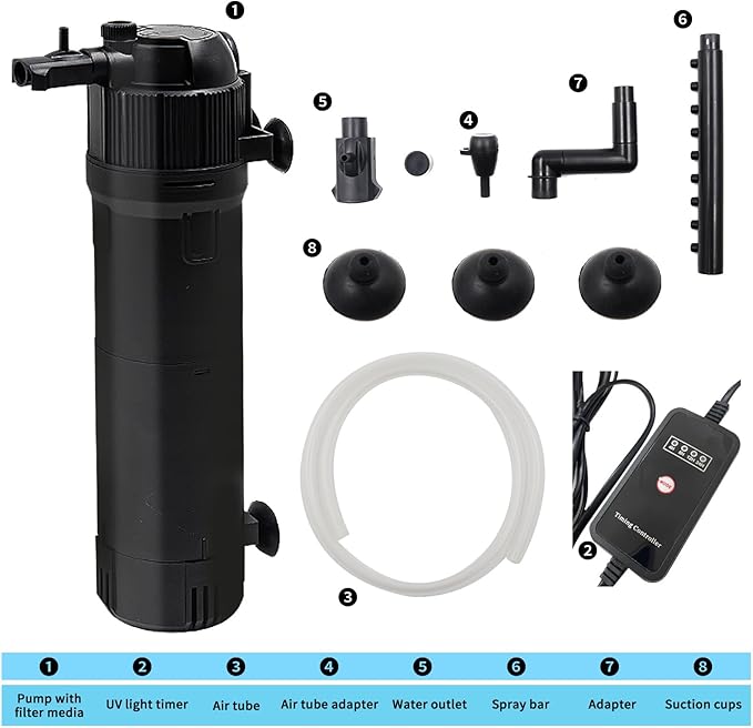 Aquarium Filter Fish Tank Filter with U-V Light, Submersible Aquarium Filter - Aquarium Filter for 40 to 120 Gallon Fish Tank, U-V Filter for Aquarium