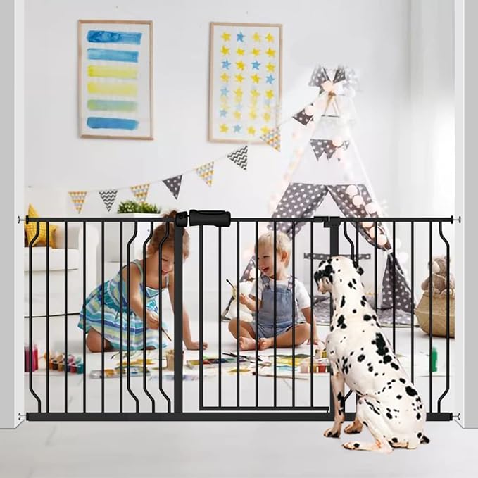 Fairy Baby Extra Wide Baby Gate Black 57.5-62 Inch Wide, Walk Through Pressure Mounted No Drill, Long and Large Tension Dog Gates for Pet and Kids