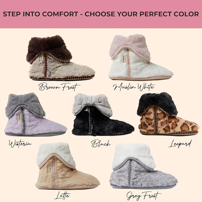 Dearfoams Women's Fuzzy Memory Foam Beth Bedroom Bootie Slipper Sock with Grippers
