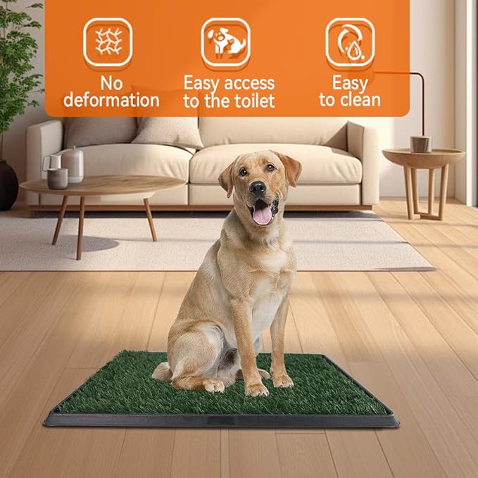 35"X22.6" Dog Grass Pad with Tray - Indoor/Outdoor Artificial Turf Potty Training Mat for Large Dogs, Portable Dog Litter Box for Balcony/Patio, Washable Reusable Pee Pad and Fake Grass for Dogs