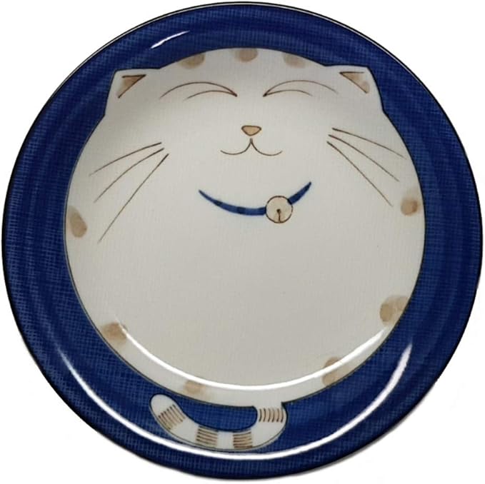JapanBargain 2565, Set of 2 Japanese Round Porcelain Dinner Plates for Appertizer Dessert Cake Snack Maneki Neko Smiling Lucky Cat Pattern for Cat Lovers 7-3/4 inch, Made in Japan