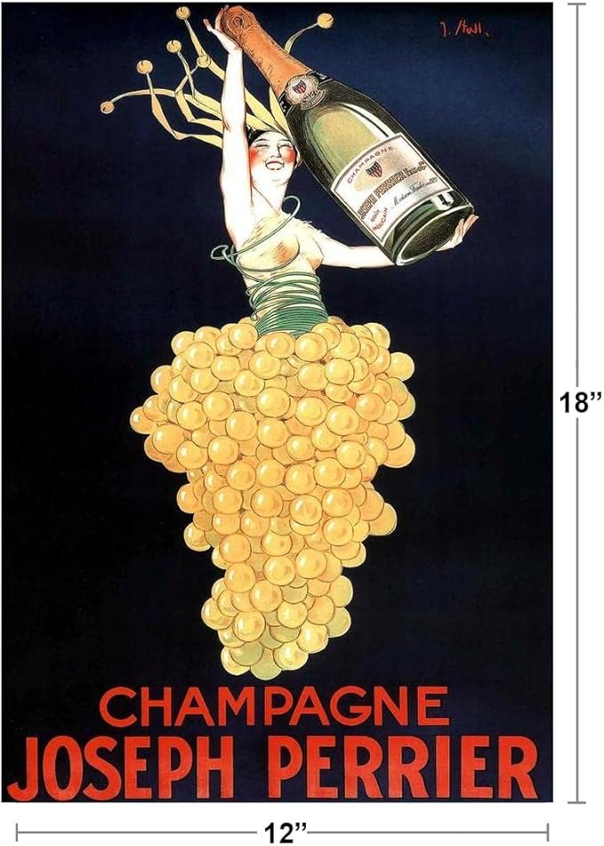 J Stall Joseph Perrier Champagne Art Deco Liquor Wall Art Nouveau Booze Poster Print 12x18 French Advertising Art Deco Wall Decor
