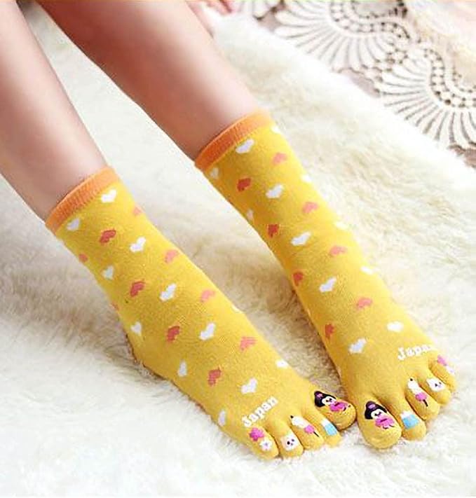 IXITON Women's Toe Socks Five Fingers Socks Cute animal pattern socks Funny cartoon Sports Toe socks