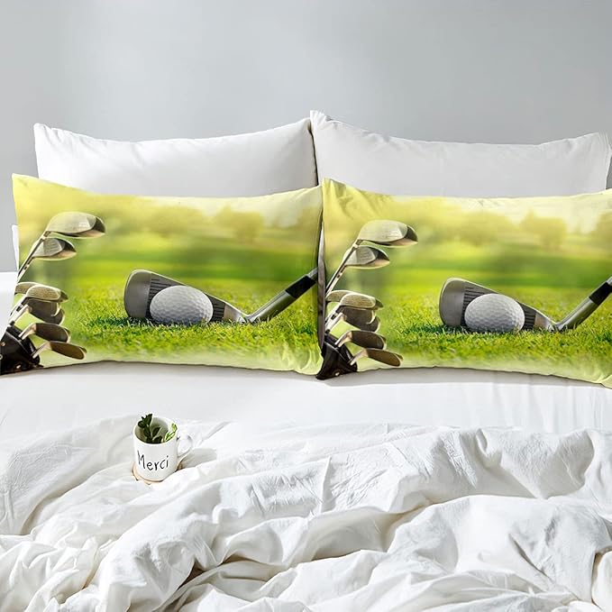 Erosebridal Golf Comforter Set King Size,Golf Clubs Bedding Set, Sports Game Theme Duvet Set Green Quilt Set, Boys Room Decorative Comforter Set Soft Breathable Ultra Lightweight