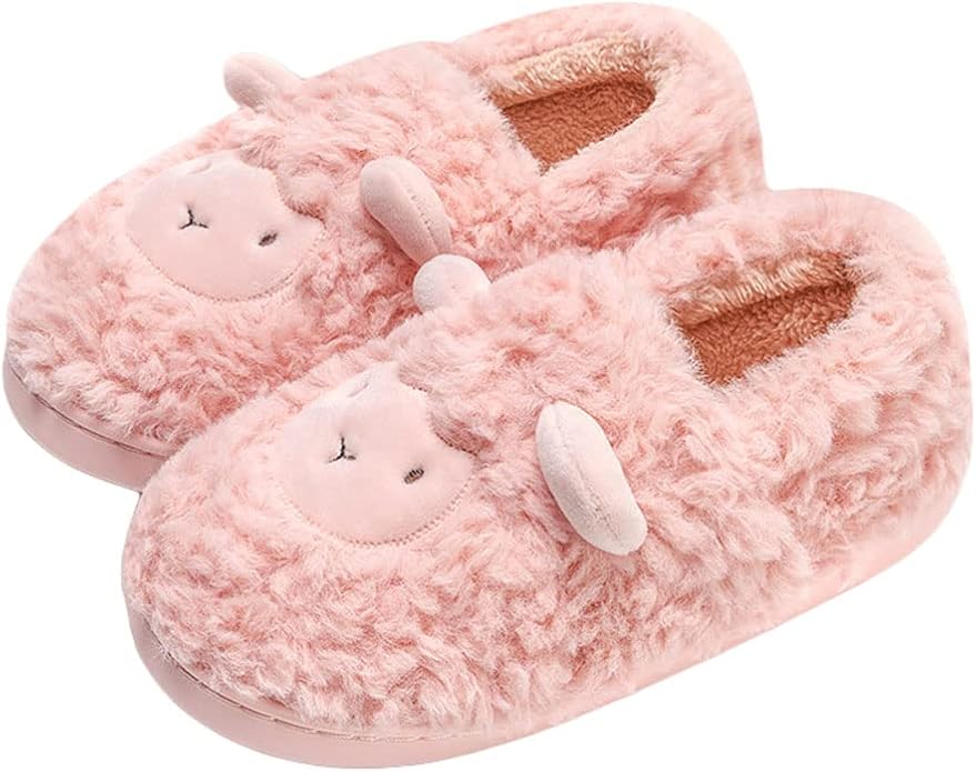 JadeRich Women's Cute Animal Slippers Winter Warm Fuzzy Plush House Slipper Cartoon Sheep Indoor Shoes