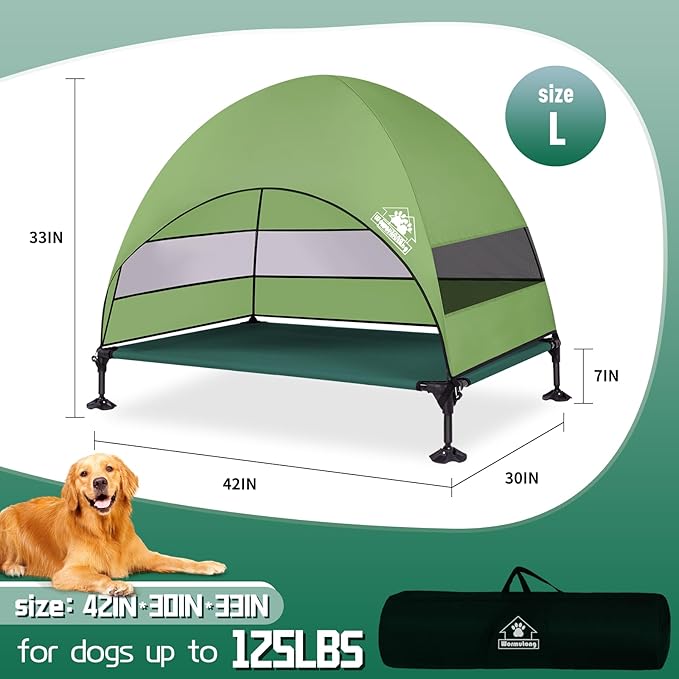 Elevated Outdoor Dog Bed with Canopy & Adjustable Feet - Larger Shade for Camping, Backyard & Patio