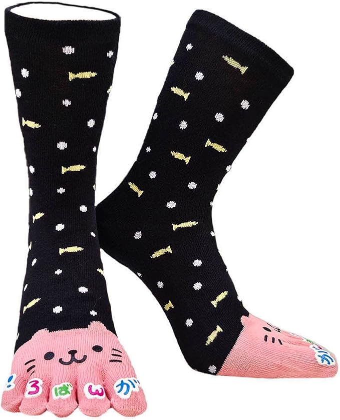 IXITON Women's Toe Socks Five Fingers Socks Cute animal pattern socks Funny cartoon Sports Toe socks