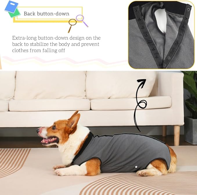 Dog Surgery Recovery Suit,Abdominal Surgical Suit for Dogs,Recovery Suit for Dogs,Prevent Licking Surgical Wound Dog Cone Alternative Grey S