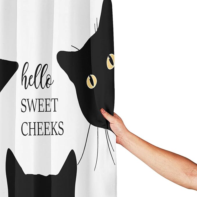 Jakayla Black Cat Shower Curtain - Funny and Cute Bathroom Decor, White, 72x72 Inches With 12 Plastic Hooks