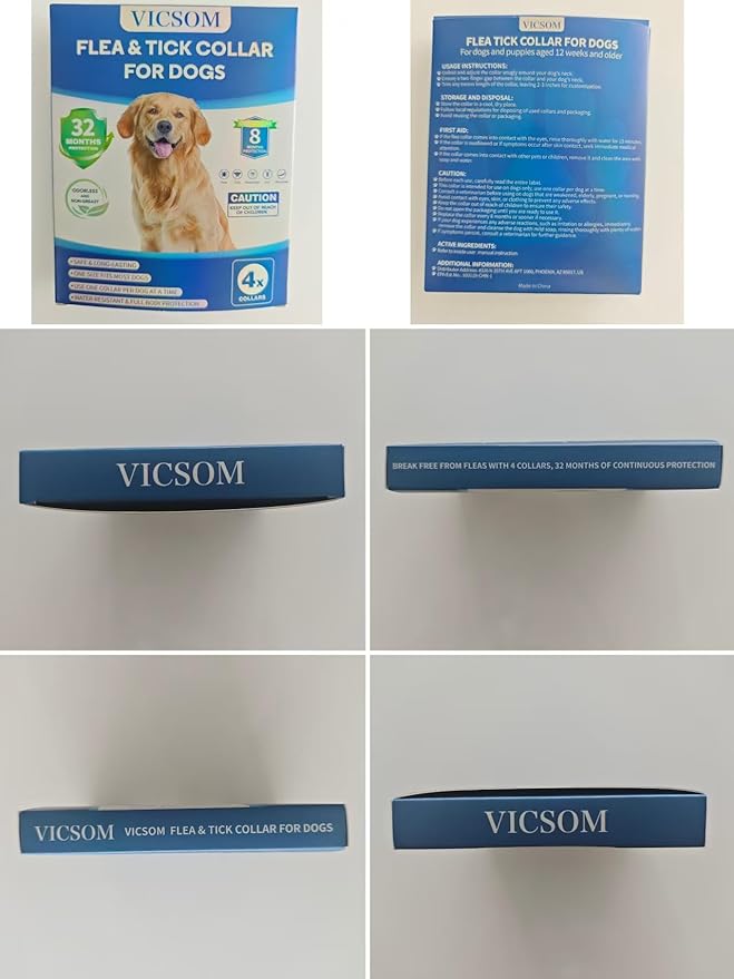 Flea and Tick Collar for Dogs 4 Pack, 32 Months Prevention, Waterproof, Adjustable for Small Medium Large Dogs Puppies (Black and Grey)