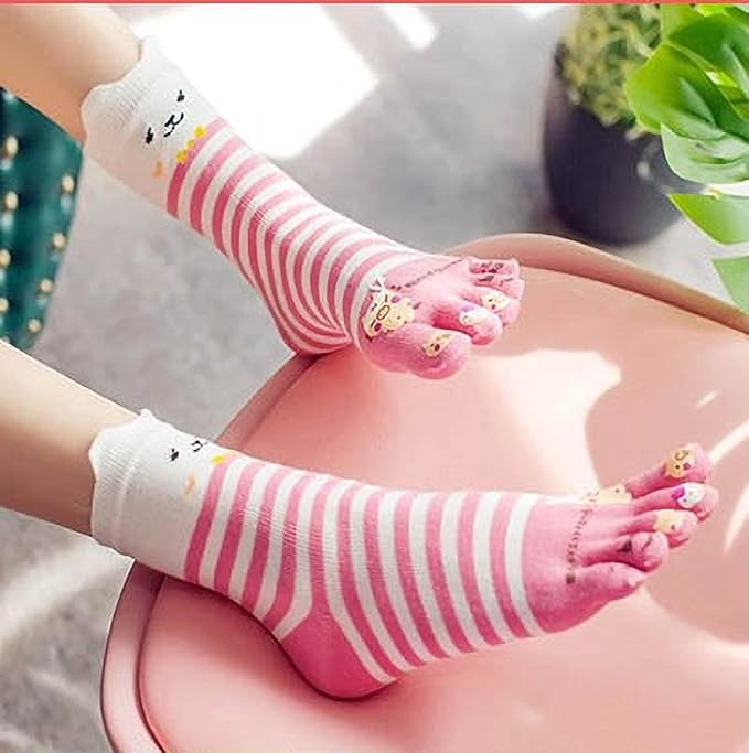 IXITON Women's Toe Socks Five Fingers Socks Cute animal pattern socks Funny cartoon Sports Toe socks