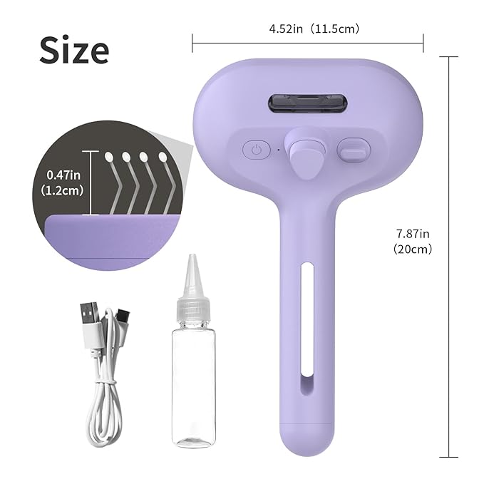 3 in 1 Steam Cat Brush for Shedding - Self-Cleaning Dog Grooming Tool for Long and Short Hair Pets - Removes Static, Flying Hair, and Loose Fur (Purple)
