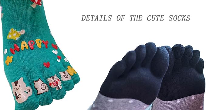 IXITON Women's Toe Socks Five Fingers Socks Cute animal pattern socks Funny cartoon Sports Toe socks