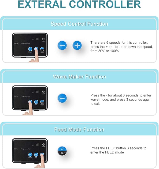 2250GPH Aquarium 24V DC Return Pump with Controller, Submersible and Inline Return Pump for Fish Tank,Aquariums,Fountains,Sump,Hydroponic,Pond,Freshwater and Marine Water Use