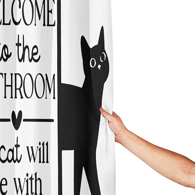 Jakayla Funny Shower Curtain Set โ Cute Black Cat Bathroom Decor, Waterproof Polyester Fabric for Cat Lovers Shower Curtain Set with Hooks 72x72 Inch