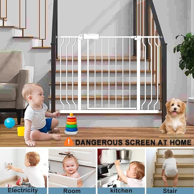 Extra Wide Baby Gates 48-53 Inch Child Dog Pet Gate Indoor Adjustable Safety Child Gates for House Doorway Stairs Banister Walk Through Doggie White