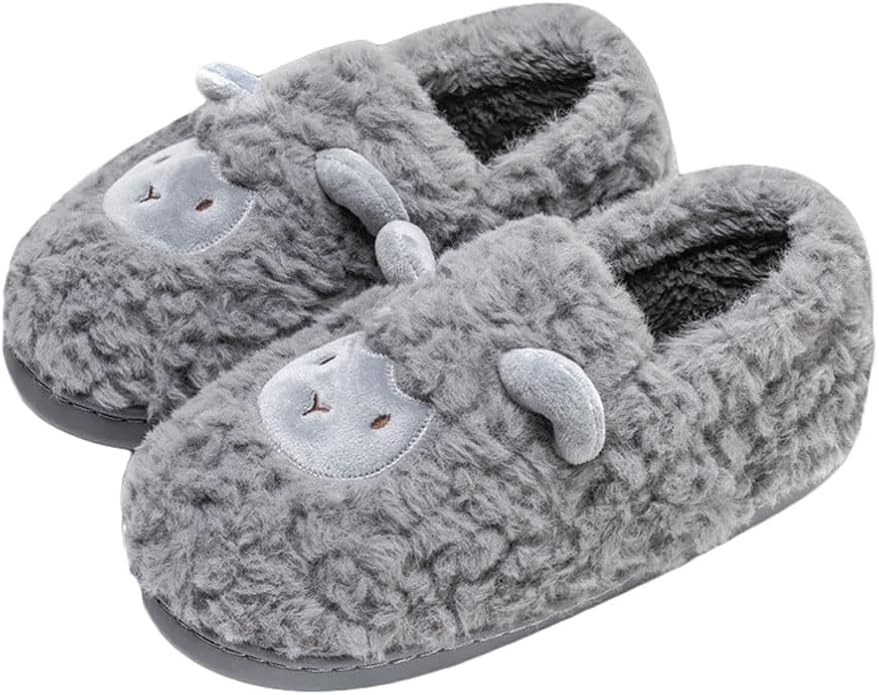 JadeRich Women's Cute Animal Slippers Winter Warm Fuzzy Plush House Slipper Cartoon Sheep Indoor Shoes