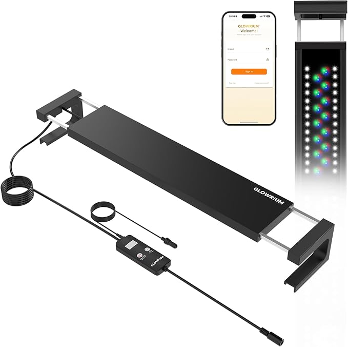 GLOWRIUM Smart Aquarium Light, Bluetooth + WiFi Dual Control Freshwater Fish Tank Light with App, Multi-preset Spectrum, Brightness Adjustable, Anti-Drop, Real Time Water Temperature Sensor (18-24 in)