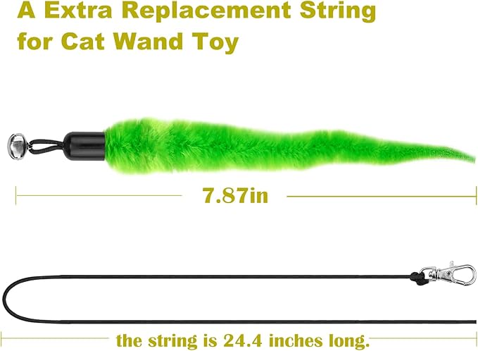 10PCS Cat Worm Toy for Cats, Cat Wand Toy Accessories, Cat Feather Toy Attachments Replacements, and 1PC Black String for Cat Fishing Pole Toy, Assorted Worm Cat Toy Teaser for Indoor Cats Kitten