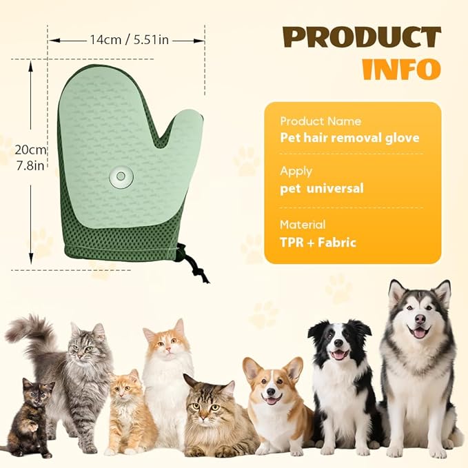 All-in-One Grooming Mist Glove for Pets, Cat Grooming Steam Gloves, Double Sided Pet Hair Remover Gloves for Clothes Furniture, Removal Glove Tool For Long Short Curly Dogs Cats Hair (Green)