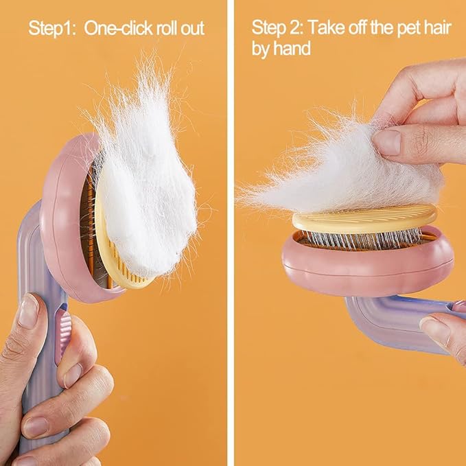 iZiv Cat Brush with Release Button, Pet Grooming Brushes for Indoor Cats Shedding, Purple Self Cleaning Hairbrush for Long or Short Haired Cats, Kitten Cats Dogs Rabbits Massage Removes Loose Fur