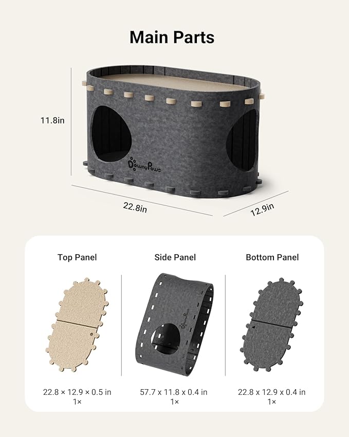 DownyPaws Cat House for Indoor Cats, Cat Bed Cave for Multiple & Large Cats Up to 22 Lbs, Scratch Resistant Peekaboo Cat Caves, Foldable Tunnel Enclosed Bed, PeekaPurr, Sesame Gray