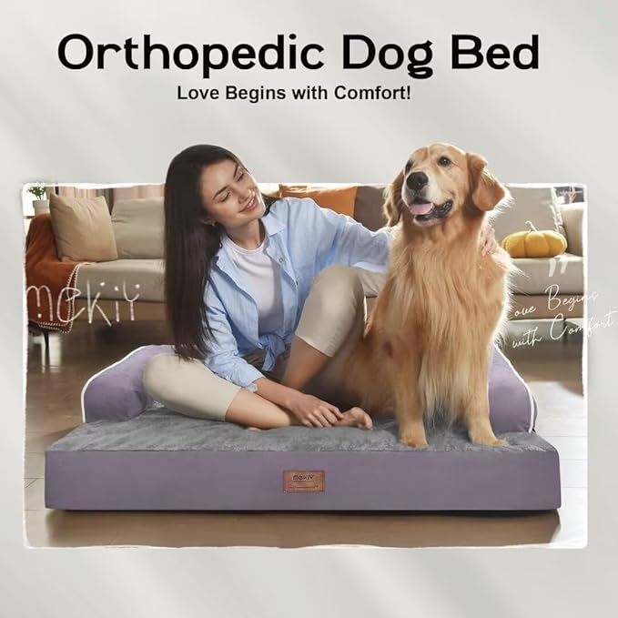 Extra Large Dog Bed-Orthopedic Waterproof XL Dog Bed for XLarge Extra Big Dogs - Foam Couch Sofa Washable with Removable Cover-Purple
