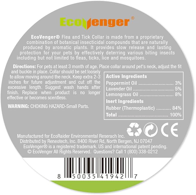 EcoVenger Flea & Tick Collar Repellent 2-Pack Green, Fits Both Dogs & Cats, Built-in Pant-Based Formula Strong Repellency Slow Release, Lasting Deterrence and Protection, Pleasant Aroma, Waterproof