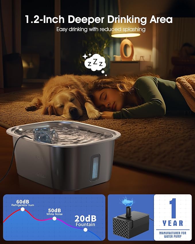 Dog Water Fountain for Large Dogs - 3 Gallon Stainless Steel Dog Water Bowl Dispenser with 4 Filters, Automatic Big Extra Large Capacity Pet Water Fountain, Easy Clean with Quiet Pump