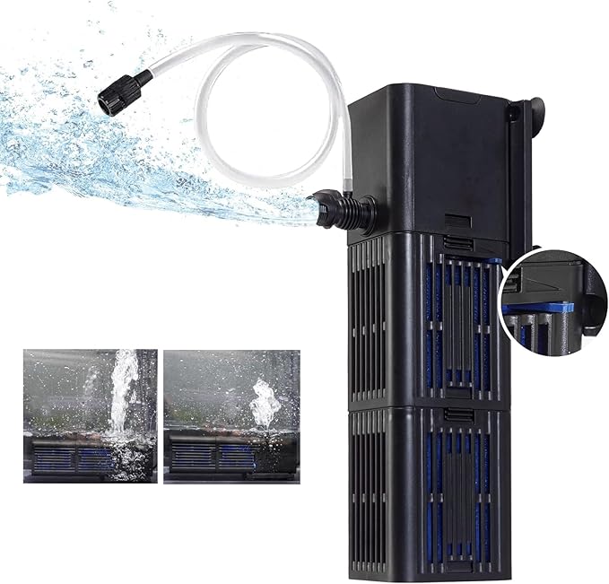 Aquarium Filter Water Flow Adjustable for 20-75 Gallon Fish Turtle Tank 264GPH 4in1 Biochemical Filtration Powerful Submersible Internal Pumps & Filters Keep Freshwater Saltwater Crystal Clear Small