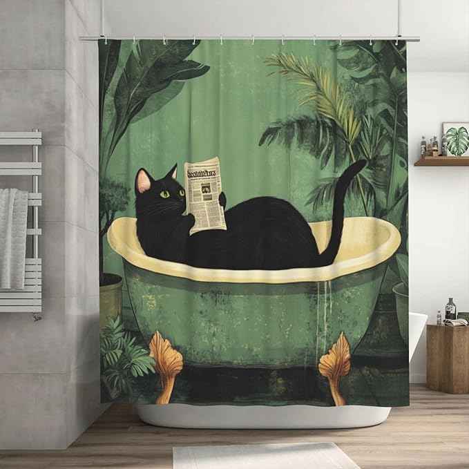 Jakayla Cat Shower Curtain Fabric Shower Curtains for Bathroom Modern Aesthetic Cloth Shower Curtain Set with Hooks 72x72 Inch (Cat in The Bathtub)