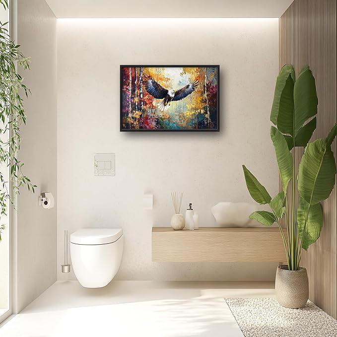 Extra Large Framed Bald Eagle Wall Art,Abstract Colorful Forest Wall Decor,Autumn Fall Forest Pictures for Living Room,Canvas Print Painting Modern Artwork Bedroom Office Home Decor 36L x 24W