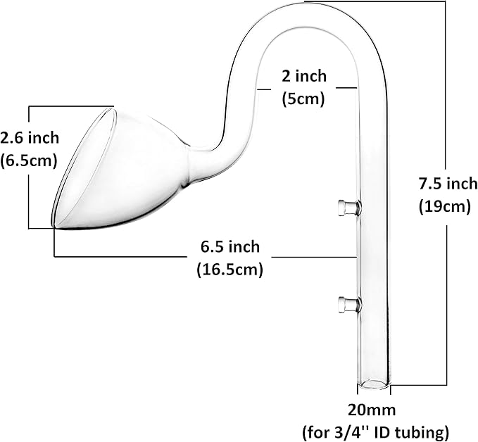 Glass Lily Pipe Outflow for Aquarium Planted Tank (20mm for 19/25mm (3/4" ID) tubing)