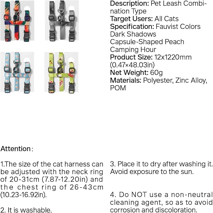 pidan Cat Harness and Leash Set, Cats Escape Proof - Adjustable Kitten Harness for Large Small Cats, Lightweight Soft Walking Travel Petsafe Harness((Multicolor-M Size)