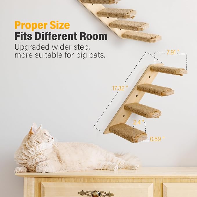 1 Pack 4 Steps Cat Wall Shelves Cat Wall Stairs with Sisal Rope.an Improved&Stronger Cat Wall Steps Cat Tree Supplies