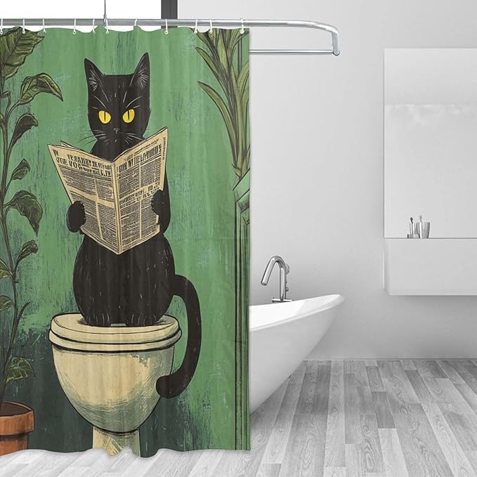 Jakayla Cat Shower Curtain Fabric Shower Curtains for Bathroom Modern Aesthetic Cloth Shower Curtain Set with Hooks 72x72 Inch (Cat on The Toilet)