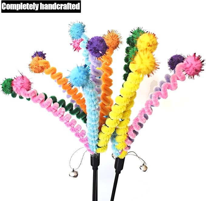 IUHKBH Cat Wands, 3 PCS Cute Cat Teaser Toy with Colorful Spring and Soft Ball Interactive Cat Toys with Bell for Cat and Kitten