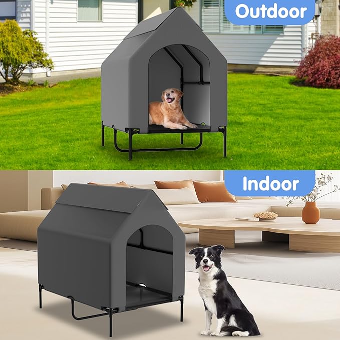 48” Extra Large Dog House-2-in-1 Extra Large Dog House with 8.5” Elevated Dog Bed-Weatherproof Waterproof Outdoor Dog House,Easy to Clean