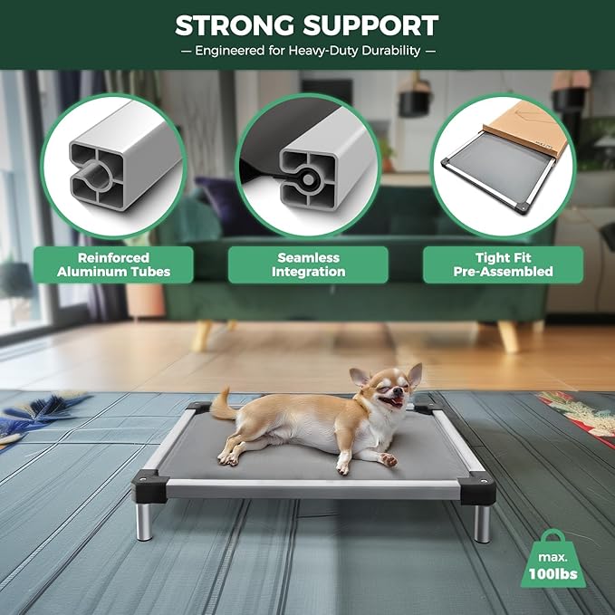 FXW TitanNest Chew-Proof Elevated Dog Bed, Raised Cot for Indoor/Outdoor/Camping Use, Durable & Washable Padded Pet Bed with Exclusive Reuseable Cover for Toy Dogs, 24.0" L x 20.0" W x 4.1" H, Gray