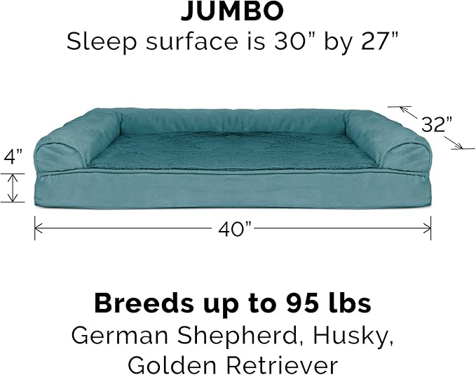 Furhaven Orthopedic Dog Bed for Large Dogs w/ Removable Bolsters & Washable Cover, For Dogs Up to 95 lbs - Plush & Suede Sofa - Deep Pool, Jumbo/XL