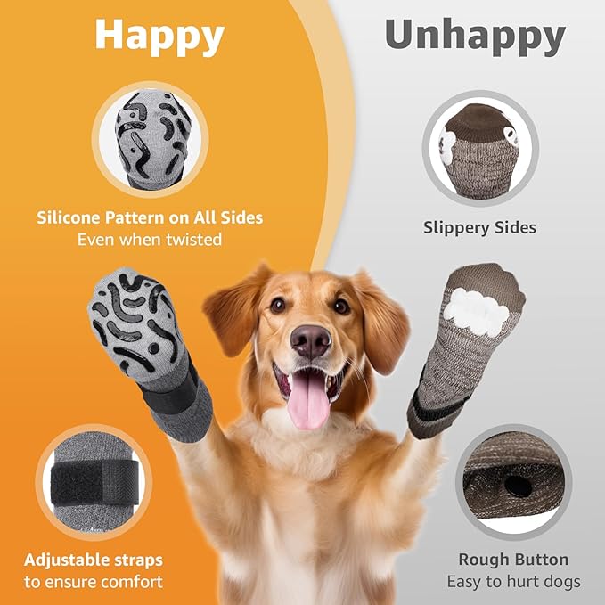 Double Sides Non-Slip Dog Socks to Prevent Licking Paws - Strong Traction for Hardwood Floors, Senior Dogs, Paw Protector, Dog Socks with Grippers - Size Large