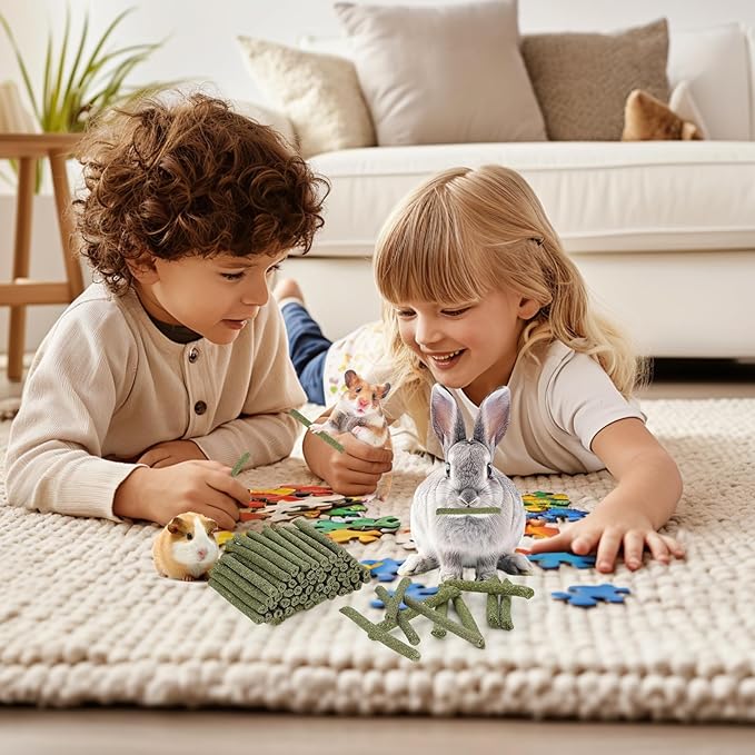 100PCS Timothy Hay Sticks for Rabbits Guinea Pigs Chinchillas Chew Treats, Natural Timothy Grass Molar Teeth Stick Bunny Chew Toys for Rabbits Chinchillas Guinea Pigs Hamsters Rodents