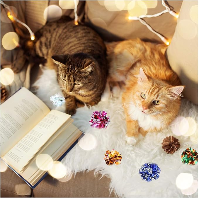 Andiker 10PC Cat Crinkle Balls, 2.36 Inches 5 Colors Kitten Balls Interactive Cat Toys for Indoor Cats to Chew, Chase, Swat, Bite, Hunt to Kill Time and Keep Fit(10 pcs)